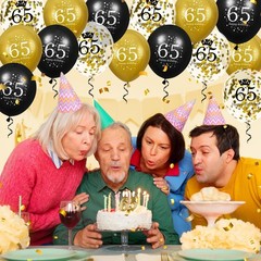65Th Birthday Balloons for Men Women, 15Pcs Black Gold Happy 65Th Birthday