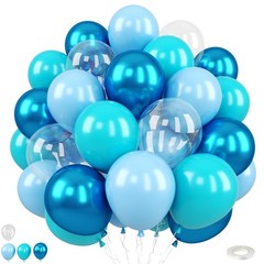 Ocean Balloons, 50PCS 12 Inch Metallic Blue Teal Macaron Blue Clear Latex Bal…