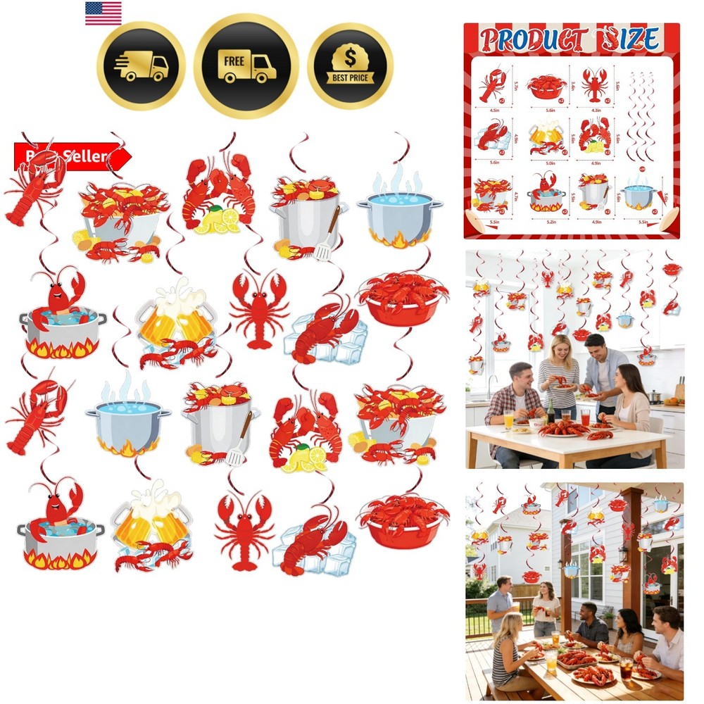 Crawfish Boil Party Decorations 20 Piece Crawfish Birthday Hanging Swirl for …