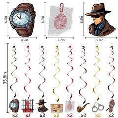 16 PCS Detective Themed Hanging Swirls Crime Scene Ceiling Party Decor