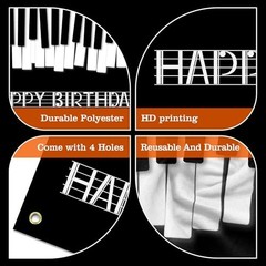 Piano Happy Birthday Banner Backdrop Black White Music Piano Keyboard Theme