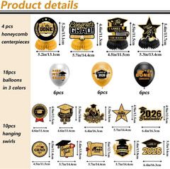 Graduation Decorations 2026 Gold Set – Grad Decor with Congrats Grad BannerClas