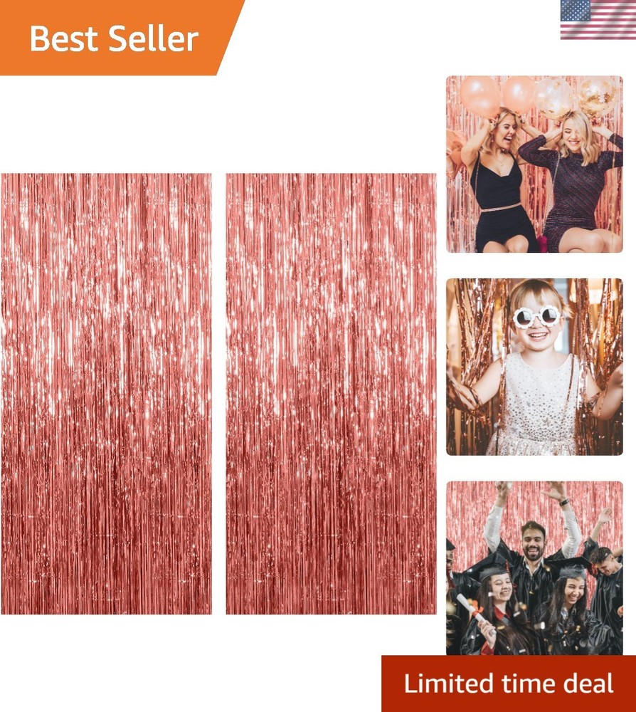 2 Pack Rose Gold Tinsel Backdrops – Elegant Party Decorations for All Occasions