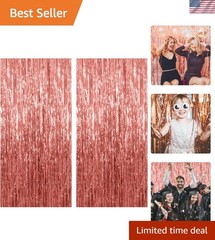 2 Pack Rose Gold Tinsel Backdrops – Elegant Party Decorations for All Occasions