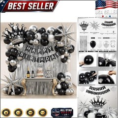 Black Birthday Decorations for Men with White and silver Black, Silver