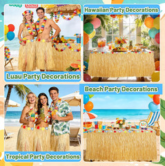Luau Party Decorations, Grass Table Skirt for Tropical Hawaiian Party Decoration