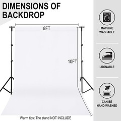 8FTX10FT White Backdrop Background for Photography Photo Booth Backdrop for