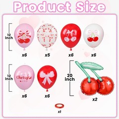 Cherry Balloons, Red Pink White Confetti Latex Balloons with Cherry Foil Ball…