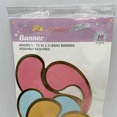 It’s Party Time String Banner Retro Font 72” Pink Blue Yellow Trimmed In Gold