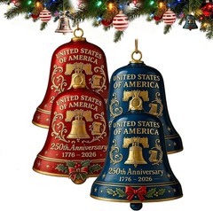 Vibrant 250th Anniversary Bell Ornaments – 4pc Acrylic Set for Independence Day