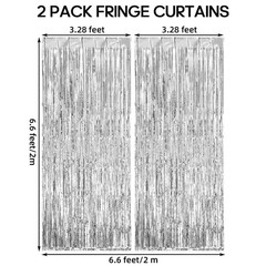 2 PCS Fringe Curtains Backdrops Foil Door Streamers Silver Party Decor