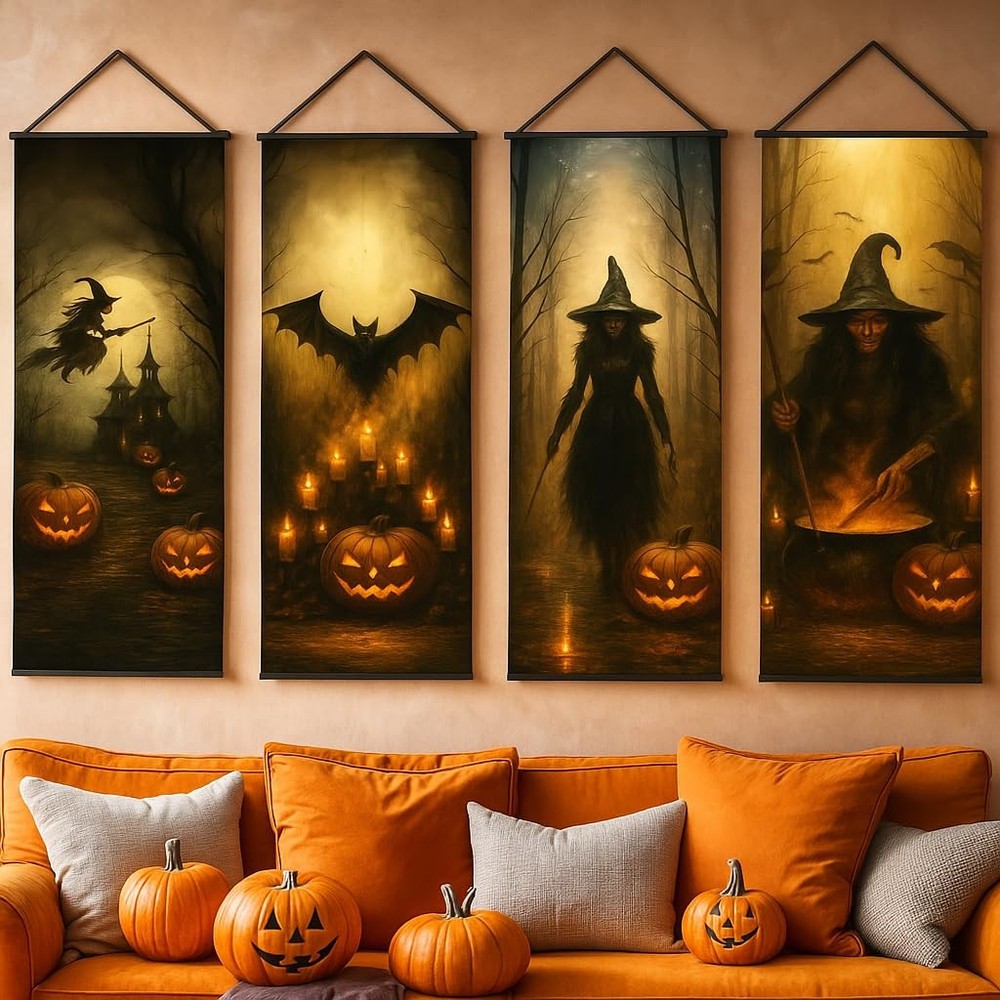 , Large Spooky Witch Pumpkin Banner Set – 47×16 Inch, Pack of 4 | Halloween D…