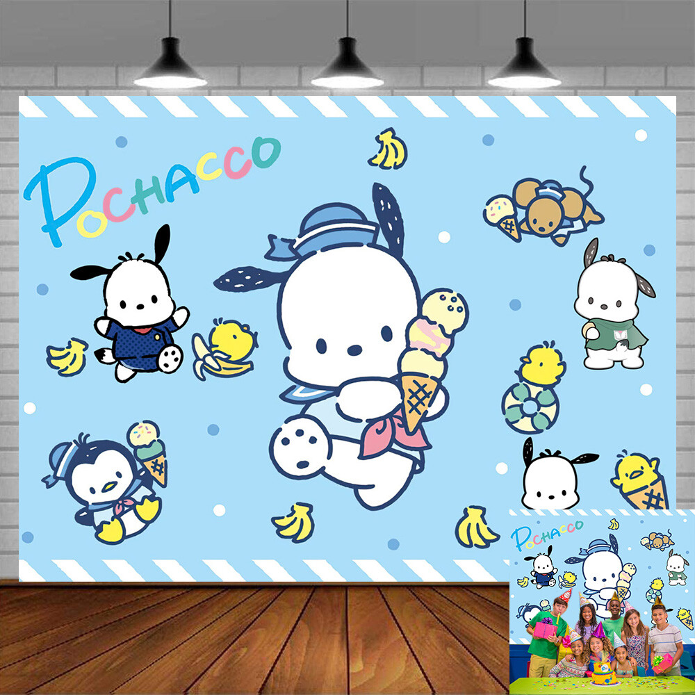 Pochacco Party Decoration Birthday Backdrop Blue Banner Photography Vinyl 7x5ft