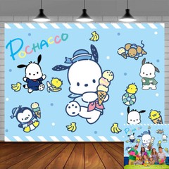 Pochacco Party Decoration Birthday Backdrop Blue Banner Photography Vinyl 7x5ft