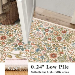 3×5 Beige Boho Floral Washable Rug,Soft Lightweight Low Pile Non-Shedding Car…
