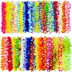 50PCS Collar de flores para decoración de fiesta de Lei hawaiano,vacaciones