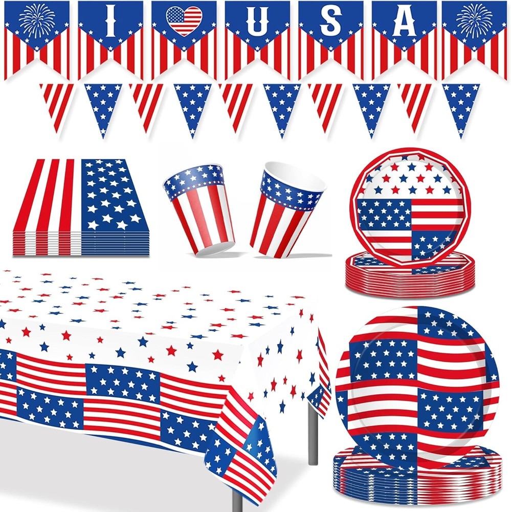 USA Patriotic Party Themed Disposable Tableware (Plates, Napkins, Cups)