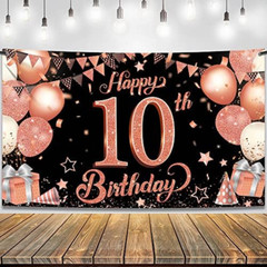 Katchon Extra Large Rose Gold 10th Birthday Banner – 72×44 Inches