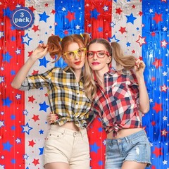 Memorial Day & Independence Day Decor: 3-Pack Tinsel Fringe Curtains 3.3×6.6 ft