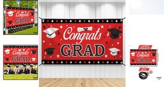Extra Large Red and Black Congrats Grad Banner – Perfect for 2026 Celebrations