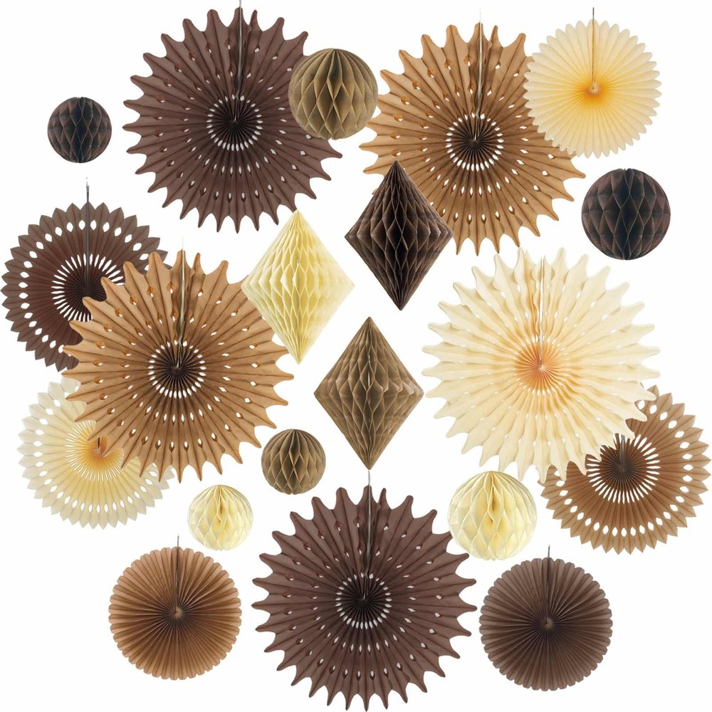 20 Pcs Tan Brown Fans Party Decorations Honeycombs Kit for Neutral Party Boho…
