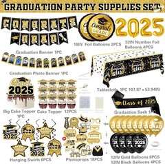 Class of 2025 Banner Backdrop | Graduation Party Decorations 2025 Black and Go..