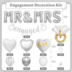 Silver Engagement Party Decorations, MR and MRS Balloons Decor, Metallic Silv…