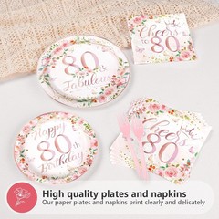 96Pcs 80th Birthday Decorations for Women Floral 80th Birthday Party Plates a…