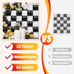 36 Pcs Black and White Square Foil Balloon Wall Backdrop Double Sided Race Ca…