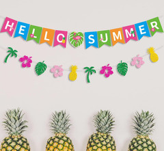 PTFNY Hello Summer Banner and Glittery Hawaiian Luau Tropical Themed Banner Colo