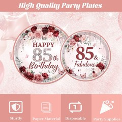 85th Birthday Decorations for Women, 96PCS Burgundy Birthday Party Disposable…