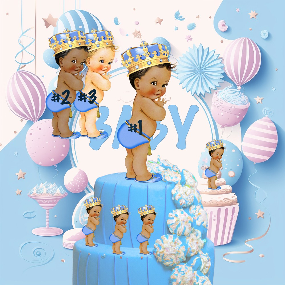 Royal Baby Shower Prince Centerpieces Light Blue Gold Rold Birthday Decorations,