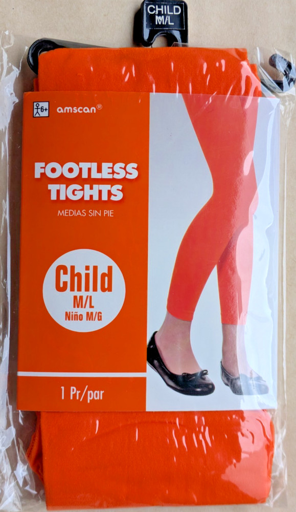 Amscan Child Costume Footless Tights, Costume Leggings – Orange – Med/Lrg – NEW