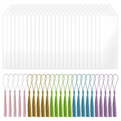 Plastic Bookmark Sleeves with Tassels 25Pcs Clear Blank Vinyl Photo Booth Str…