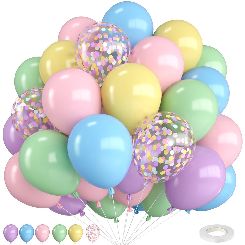 Pastel Balloons,12 Inch Macaron Pink Blue Purple Green Yellow Colorful Confet…