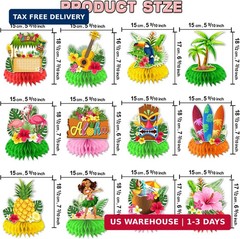 12 Pcs Luau Party Decorations Honeycomb Centerpieces, Hawaiian Party Decorations