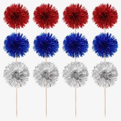 12 Pcs Large 4th of July Fireworks Decorations Patriotic Pom Pom Picks Red Blue