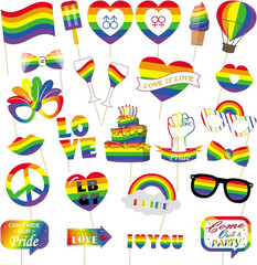 26 Pcs Pride Rainbow Photo Booth Props, Gay Pride Day Love Is Love Selfie Photob