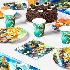 112 Pcs Zelda Party Decorations Tableware Set Napkins Backdrop Plates Banner