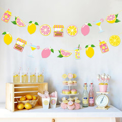 2Pcs Pink Lemonade Party Banners Lemon Citrus Garland, Summer Fruit Lemonade Sta