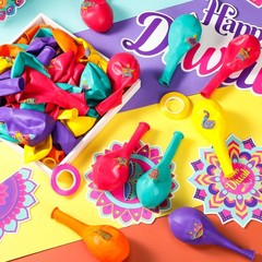 50 Pcs Diwali Decorations – 12 Inch Happy Diwali Balloons, Latex Elephant & P…