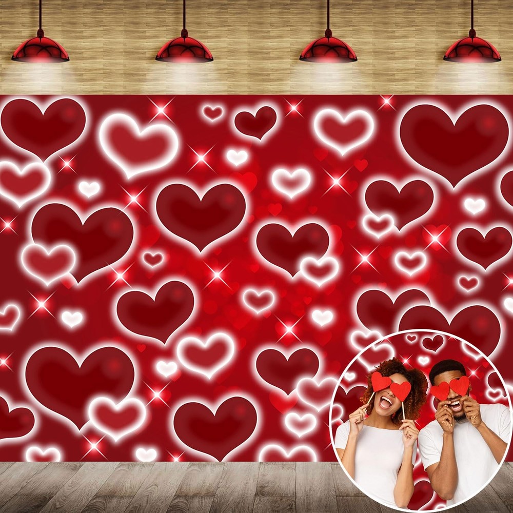 Red Heart Photo Backdrop 8x6FT Valentines Decorations Early 2000s 8x6FT,