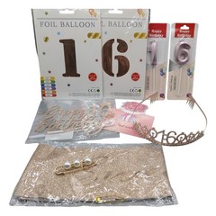 Sweet 16 Birthday Party Decorations Set Rose Gold Balloons Tiara Sash Candles