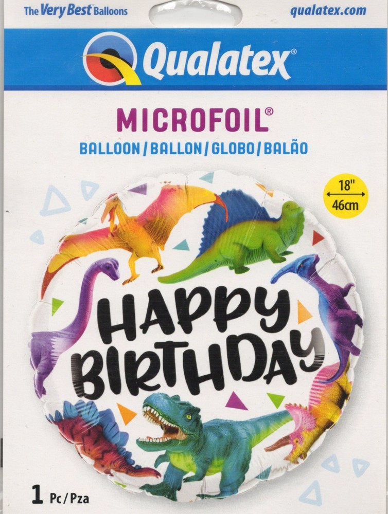 Qualatex Microfoil Happy Birthday Dinosaur Foil Balloon 18″ (46cm)