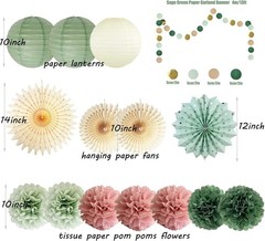 Party Decorations Sage Green Pink Pink Decor Tissue Pom Poms Paper Lanterns