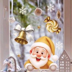 2 Sheets Gold Christmas Window Clings Large Winter Stickers Santa