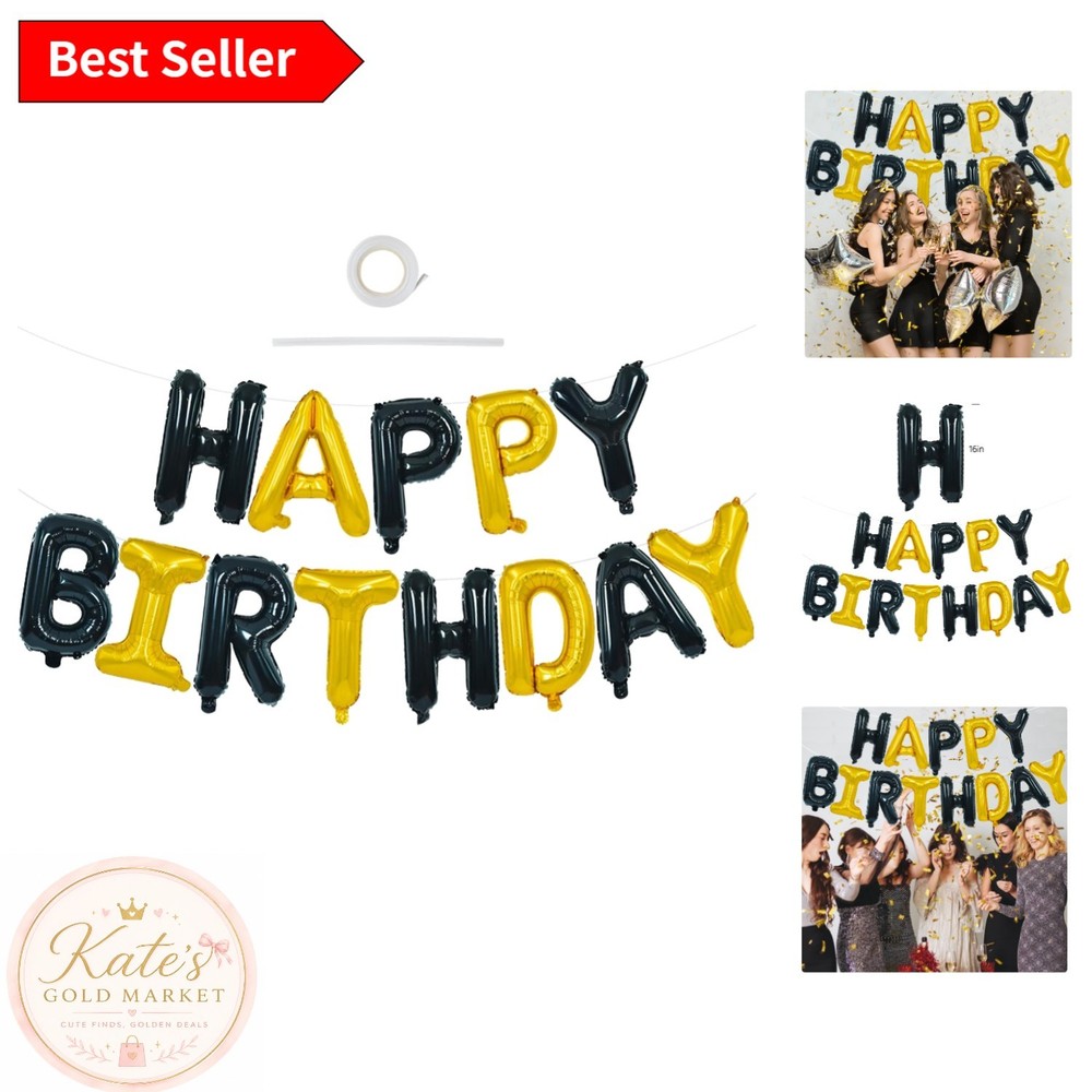 Stunning Reusable Mylar Happy Birthday Banner with Ribbon – 16 Inch Letters