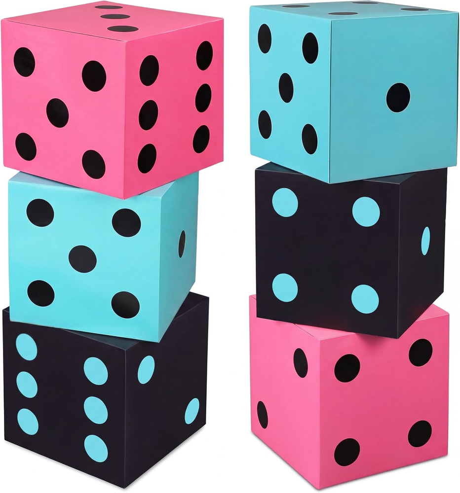 6 Pcs Large Sock Hop Party Decorations 12 Inch 50S Sock Hop Dice Boxes Rock and
