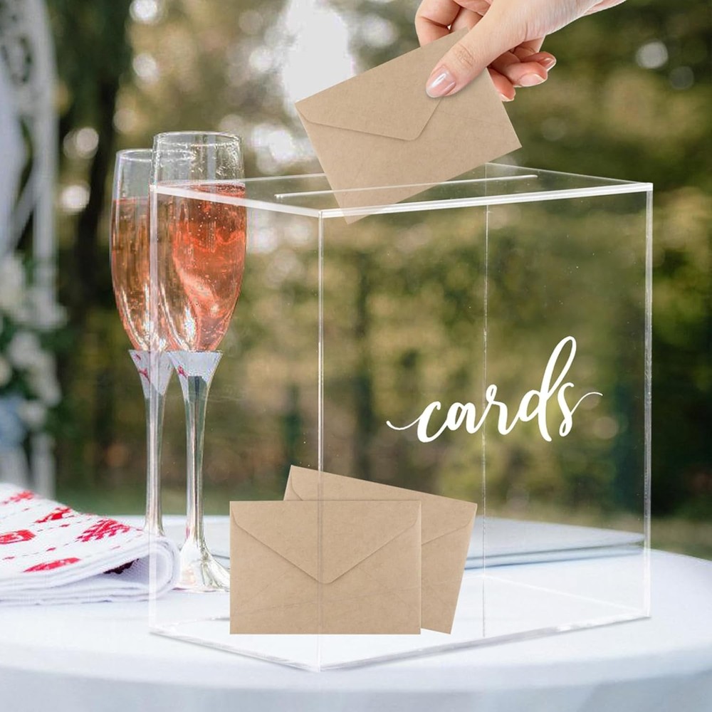Hooqict Clear Acrylic Wedding Card Box with Slot 10 x 10 x 5.5 inch,