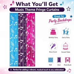 2 Pack Music Theme Fringe Curtain Backdrop 40 3.3ftx6.6ftx2pcs Blue&purple&pink